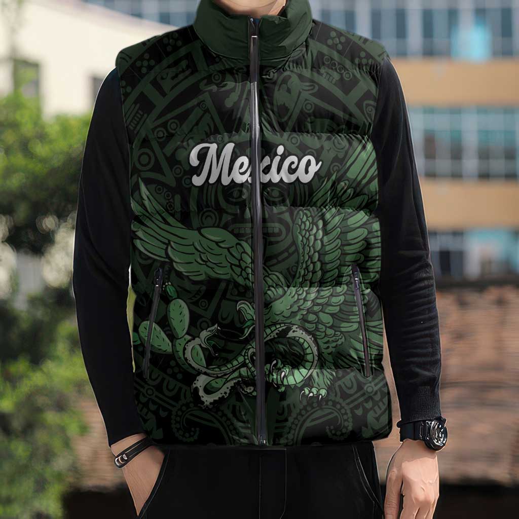 Green Mexico Aztec Custom Sleeveless Puffer Jacket Special Edition Heritage - Wonder Print Shop