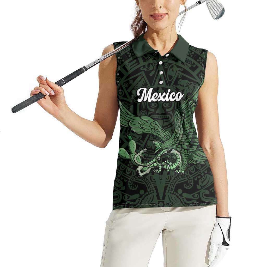Green Mexico Aztec Custom Women Sleeveless Polo Shirt Special Edition Heritage - Wonder Print Shop