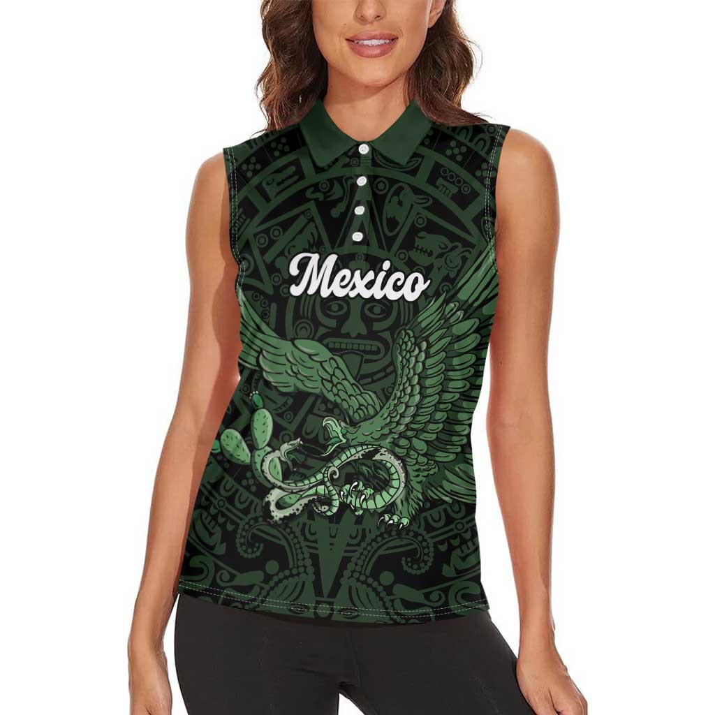 Green Mexico Aztec Custom Women Sleeveless Polo Shirt Special Edition Heritage - Wonder Print Shop