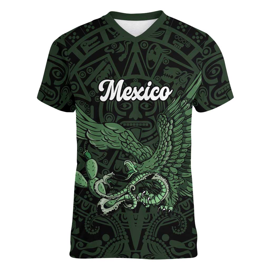 Green Mexico Aztec Custom Women V-Neck T-Shirt Special Edition Heritage - Wonder Print Shop
