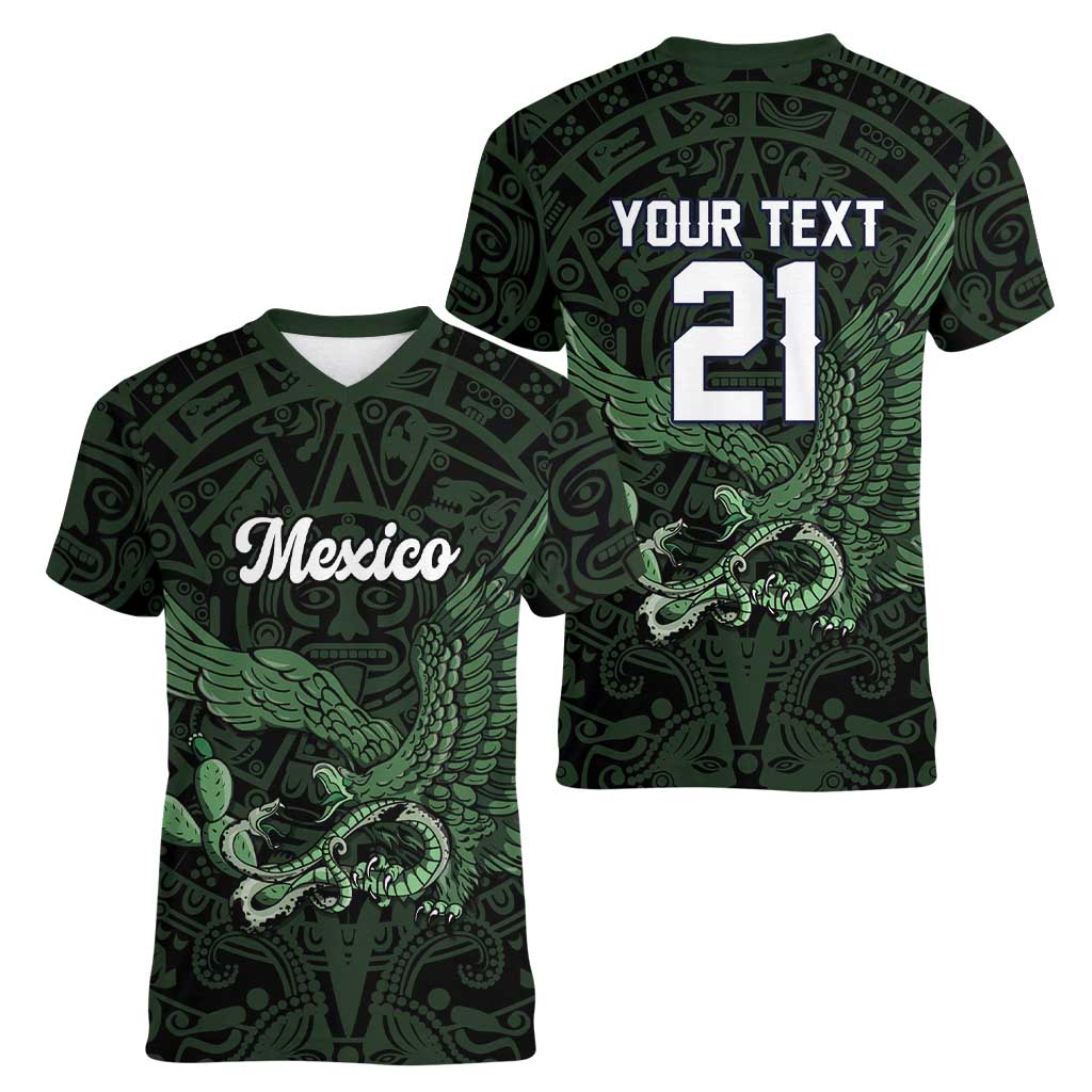 Green Mexico Aztec Custom Women V-Neck T-Shirt Special Edition Heritage - Wonder Print Shop
