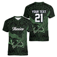 Green Mexico Aztec Custom Women V-Neck T-Shirt Special Edition Heritage - Wonder Print Shop