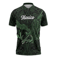 Green Mexico Aztec Custom Zipper Polo Shirt Special Edition Heritage - Wonder Print Shop