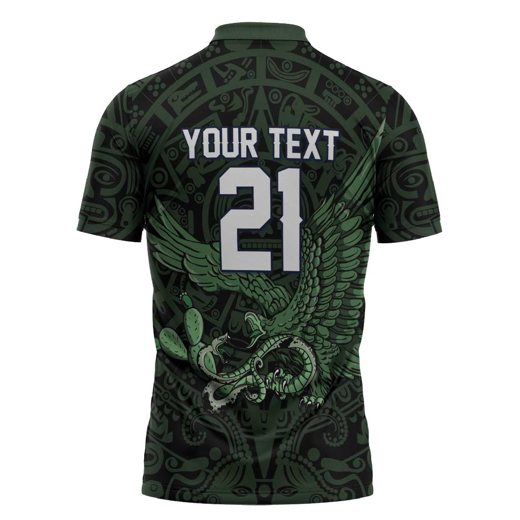 Green Mexico Aztec Custom Zipper Polo Shirt Special Edition Heritage - Wonder Print Shop