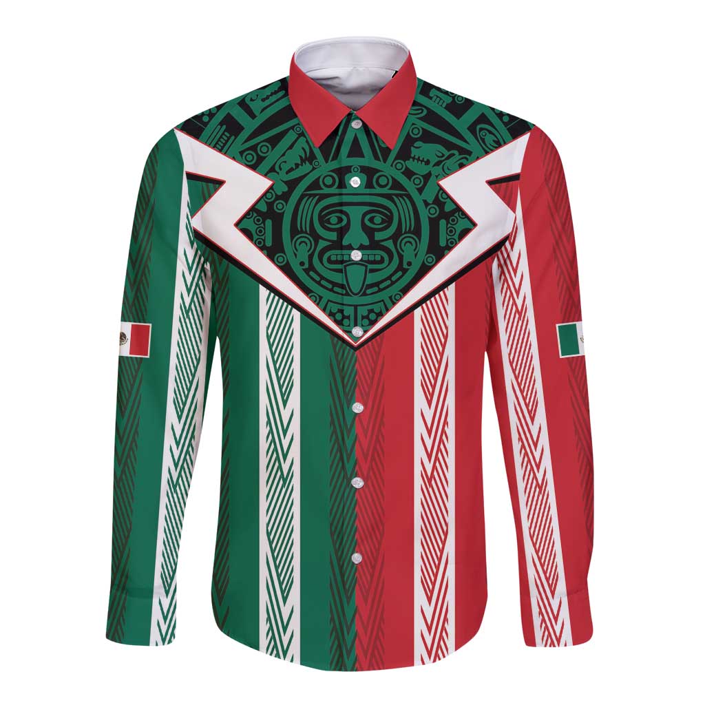Custom World Soccer Mexico 2026 Long Sleeve Button Shirt El Tri Colors Heritage - Wonder Print Shop