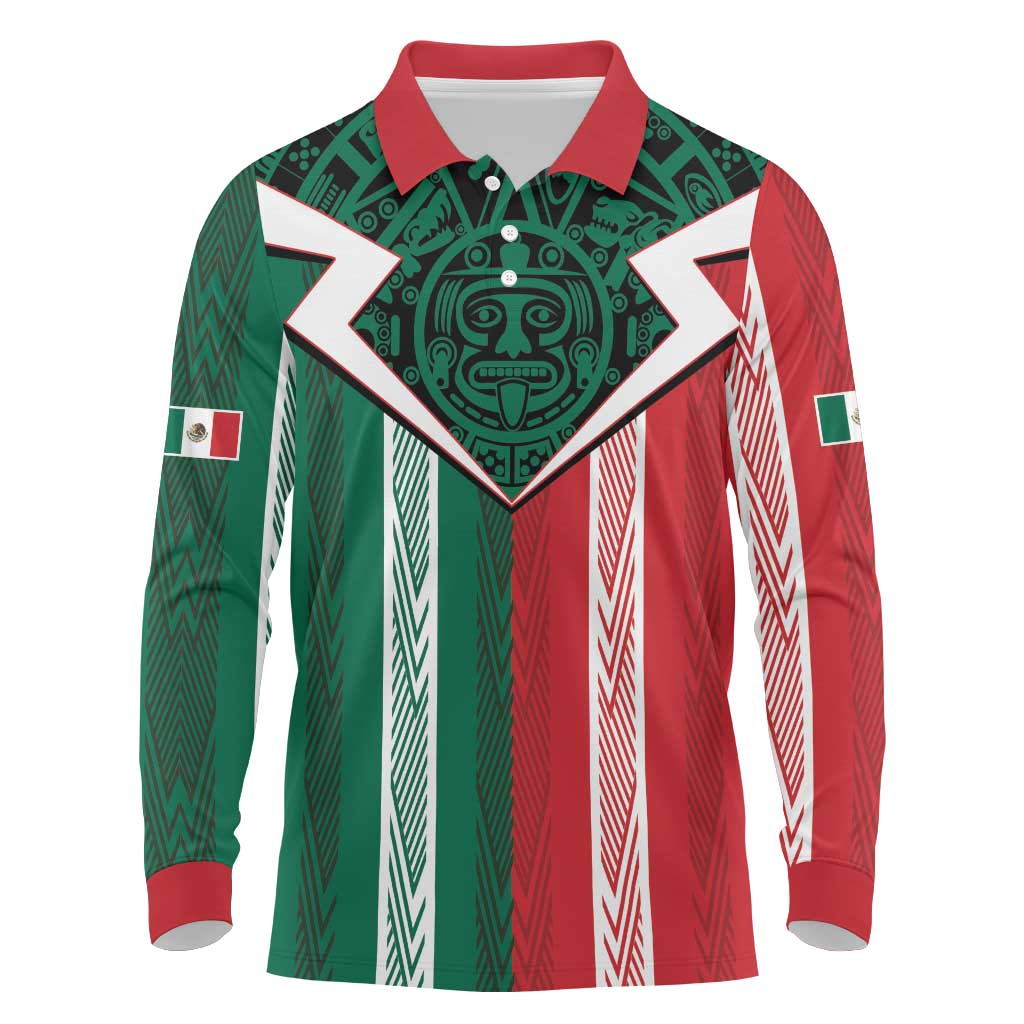 Custom World Soccer Mexico 2026 Long Sleeve Polo Shirt El Tri Colors Heritage - Wonder Print Shop