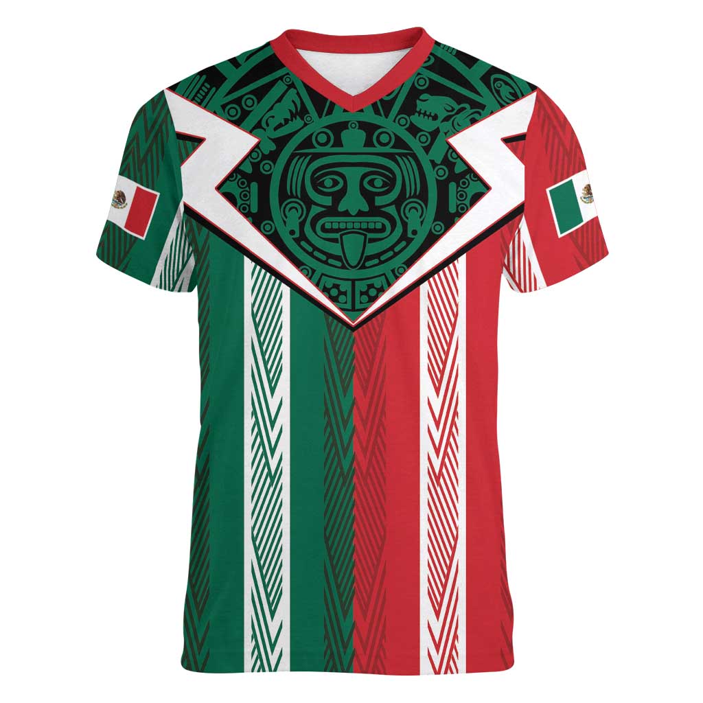 Custom World Soccer Mexico 2026 Women V-Neck T-Shirt El Tri Colors Heritage - Wonder Print Shop
