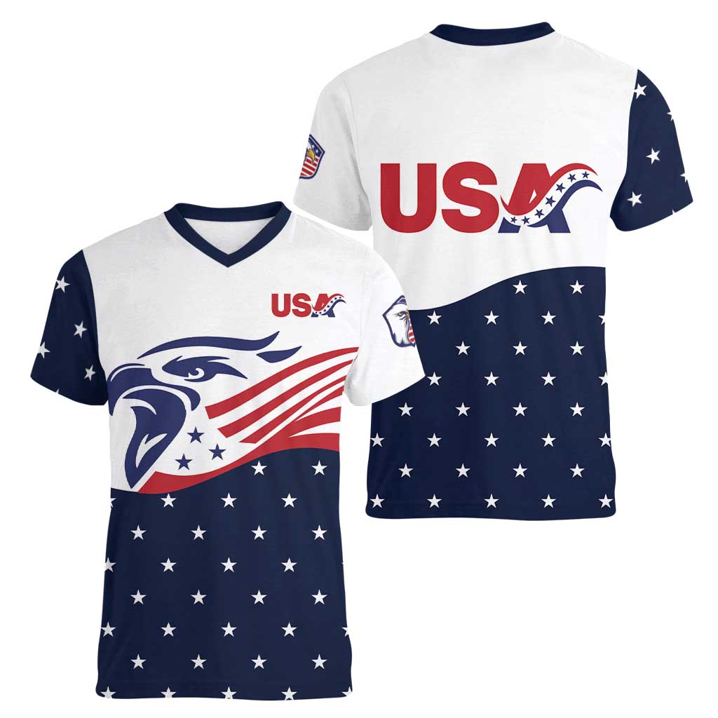 United States Soccer Women V-Neck T-Shirt Stars and Stripes Special Edition Heritage - Wonder Print Shop