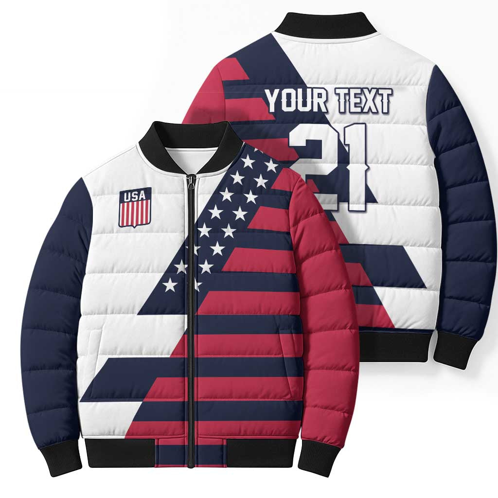Custom World Soccer United States 2026 Bomber Puffer Jacket Simple Stars and Stripes - Wonder Print Shop