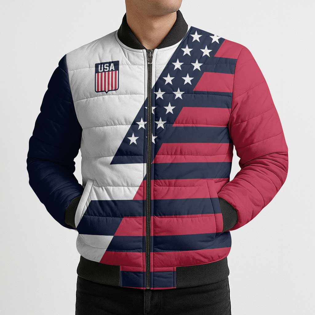 Custom World Soccer United States 2026 Bomber Puffer Jacket Simple Stars and Stripes - Wonder Print Shop