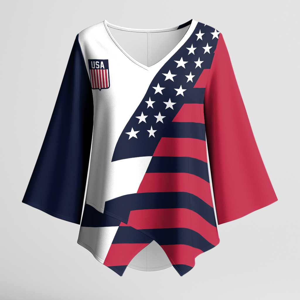 Custom World Soccer United States 2026 Kimono Sleeve Blouse Simple Stars and Stripes - Wonder Print Shop