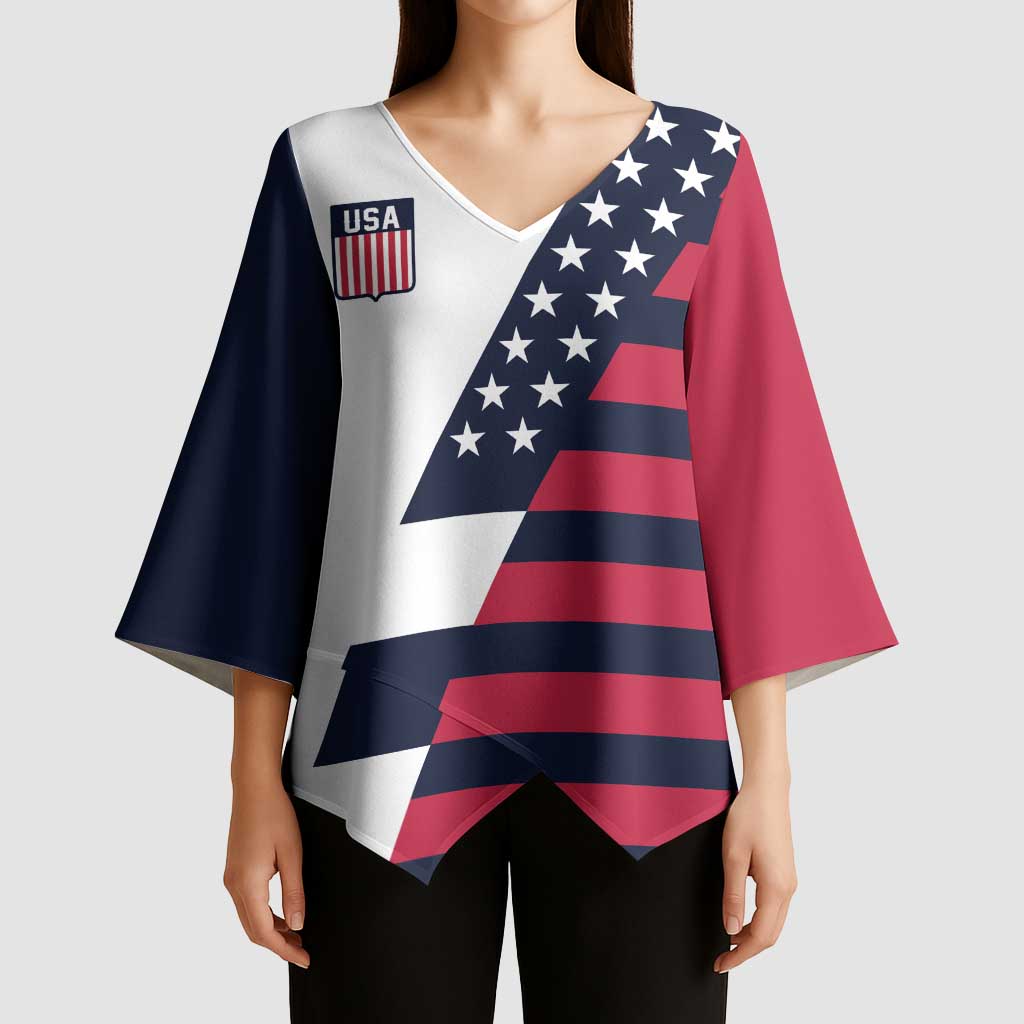 Custom World Soccer United States 2026 Kimono Sleeve Blouse Simple Stars and Stripes - Wonder Print Shop
