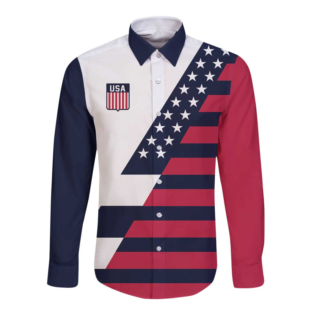 Custom World Soccer United States 2026 Long Sleeve Button Shirt Simple Stars and Stripes - Wonder Print Shop