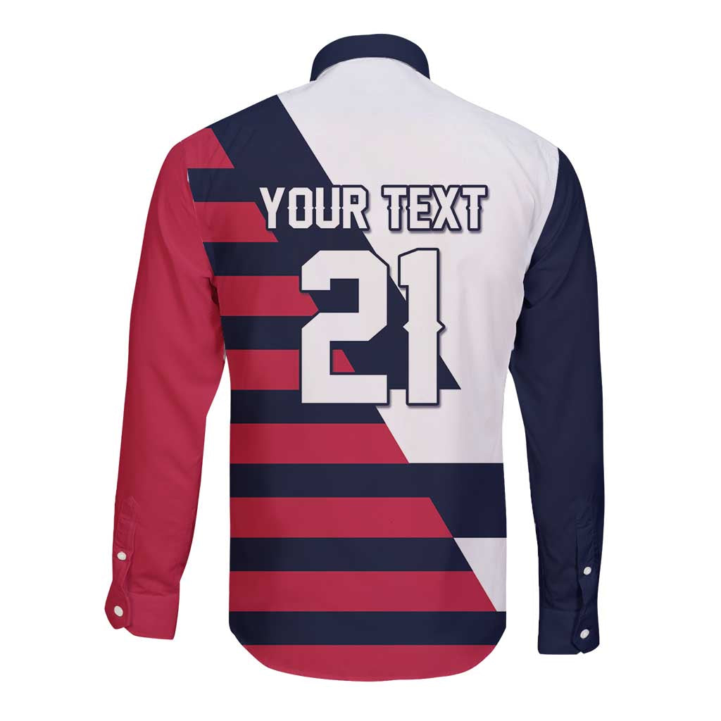 Custom World Soccer United States 2026 Long Sleeve Button Shirt Simple Stars and Stripes - Wonder Print Shop
