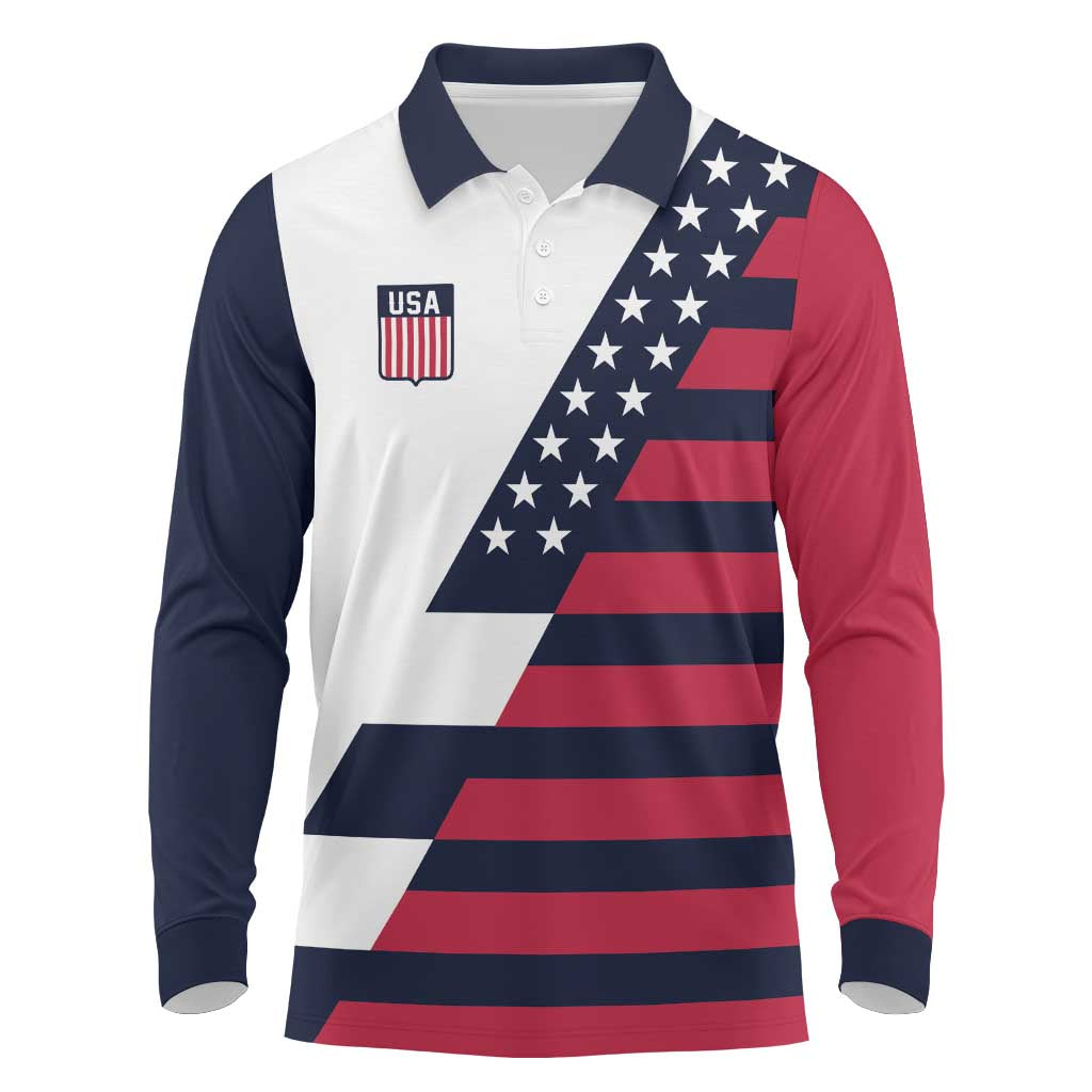 Custom World Soccer United States 2026 Long Sleeve Polo Shirt Simple Stars and Stripes - Wonder Print Shop