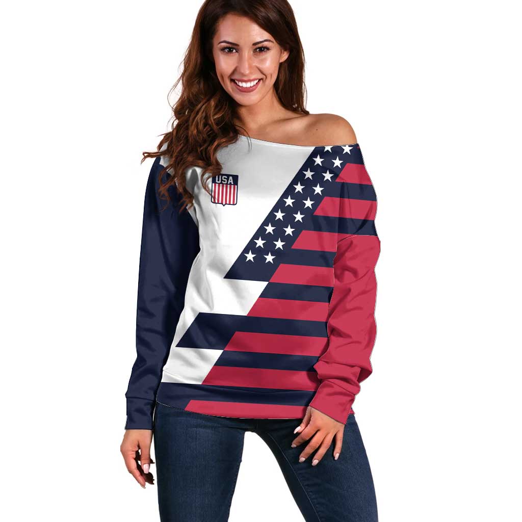 Custom World Soccer United States 2026 Off Shoulder Sweater Simple Stars and Stripes - Wonder Print Shop