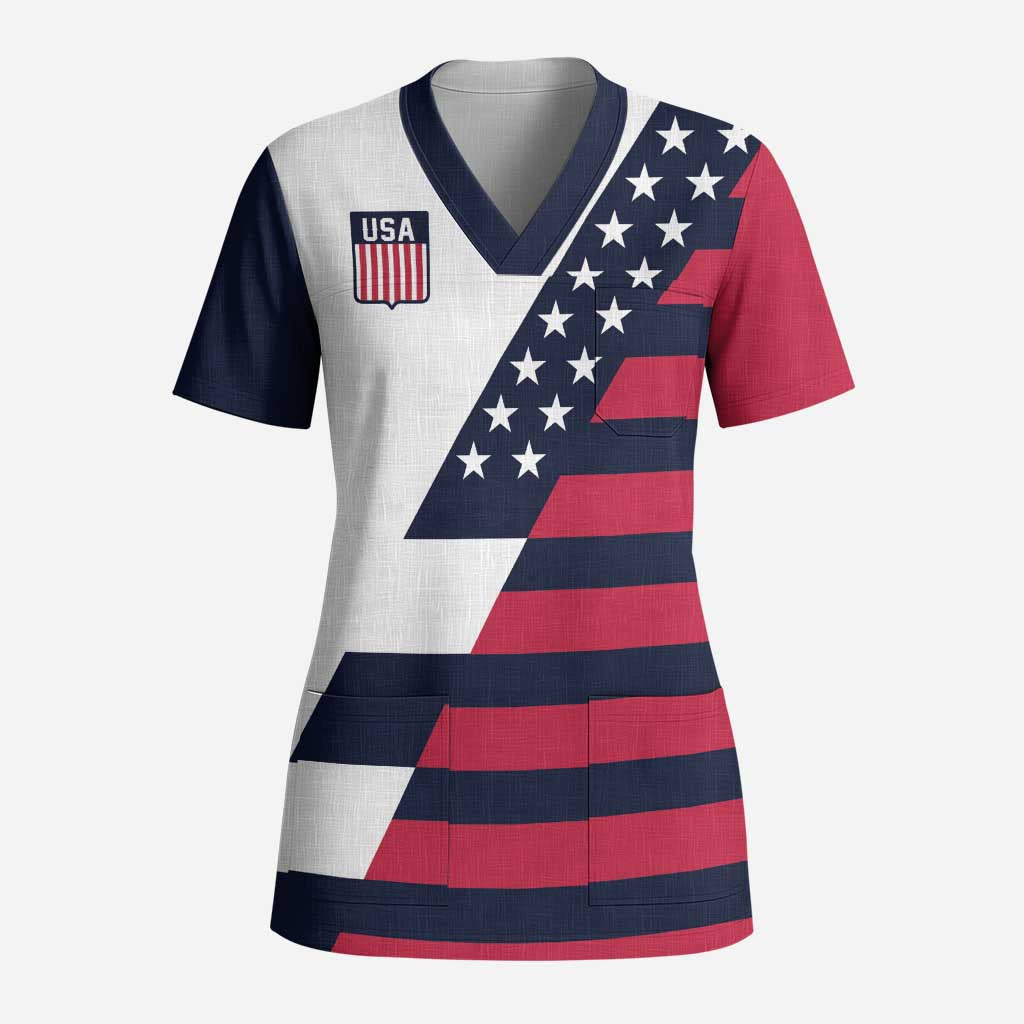 Custom World Soccer United States 2026 Scrub Top Simple Stars and Stripes - Wonder Print Shop