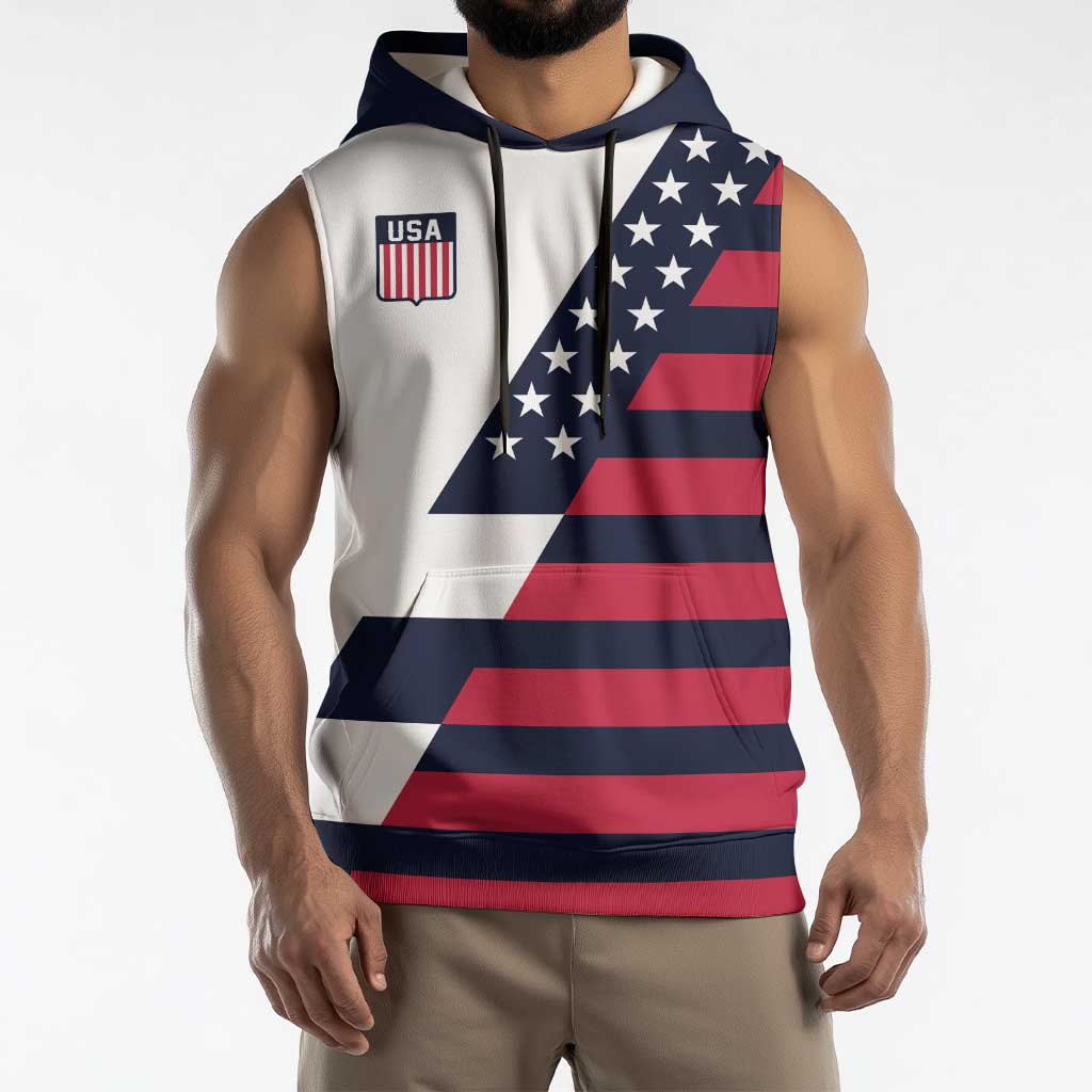 Custom World Soccer United States 2026 Sleeveless Hoodie Simple Stars and Stripes - Wonder Print Shop