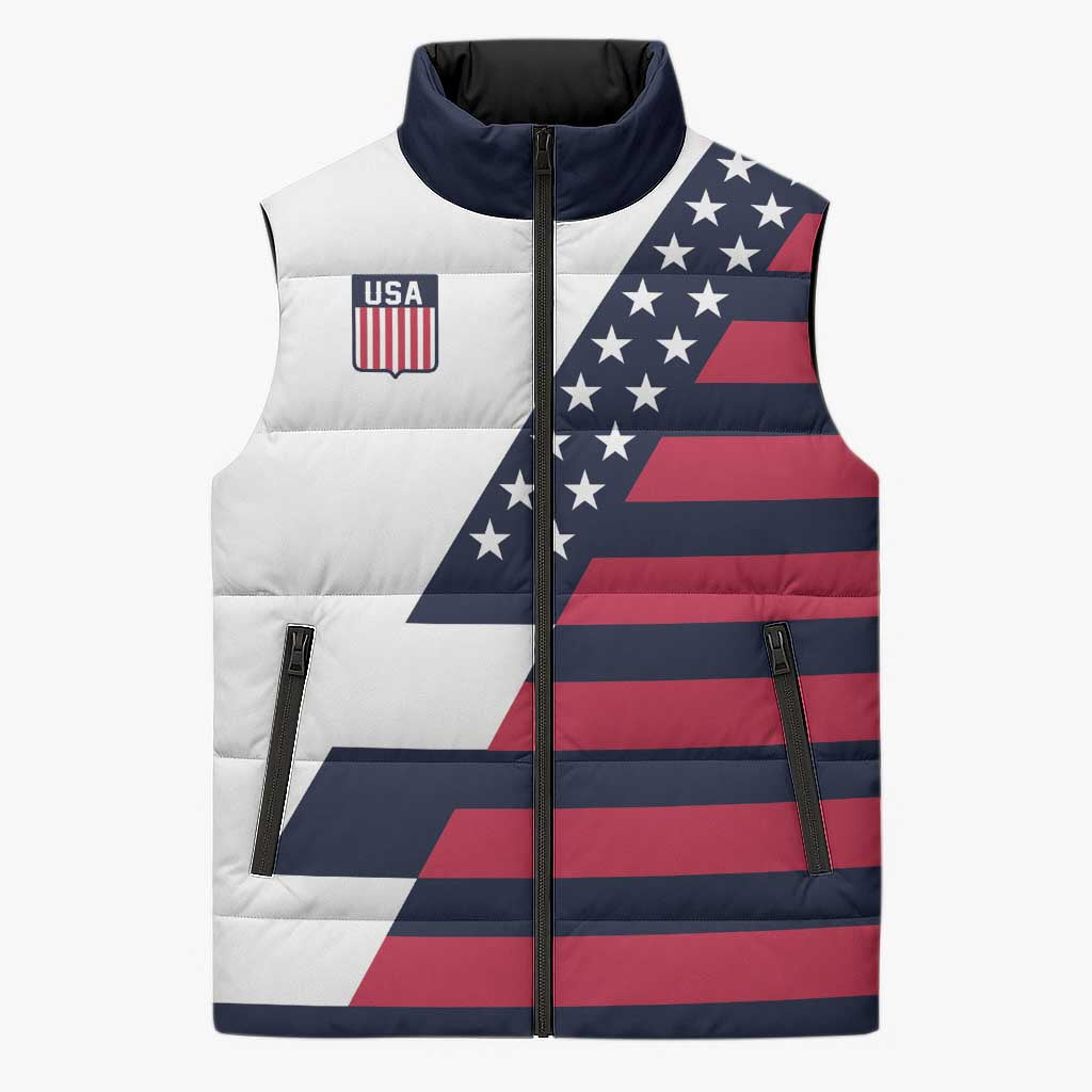 Custom World Soccer United States 2026 Sleeveless Puffer Jacket Simple Stars and Stripes - Wonder Print Shop
