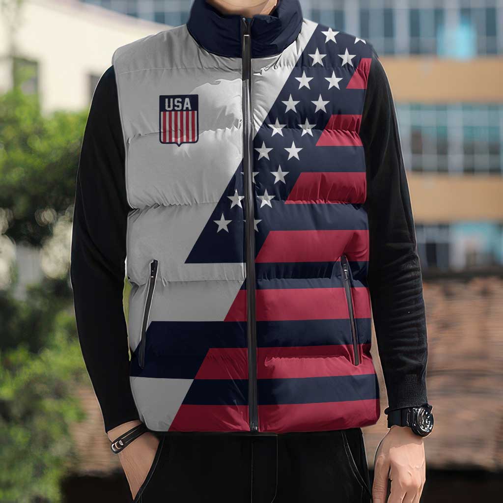 Custom World Soccer United States 2026 Sleeveless Puffer Jacket Simple Stars and Stripes - Wonder Print Shop