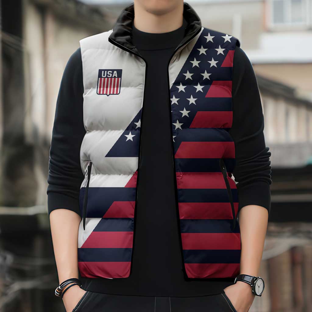 Custom World Soccer United States 2026 Sleeveless Puffer Jacket Simple Stars and Stripes - Wonder Print Shop