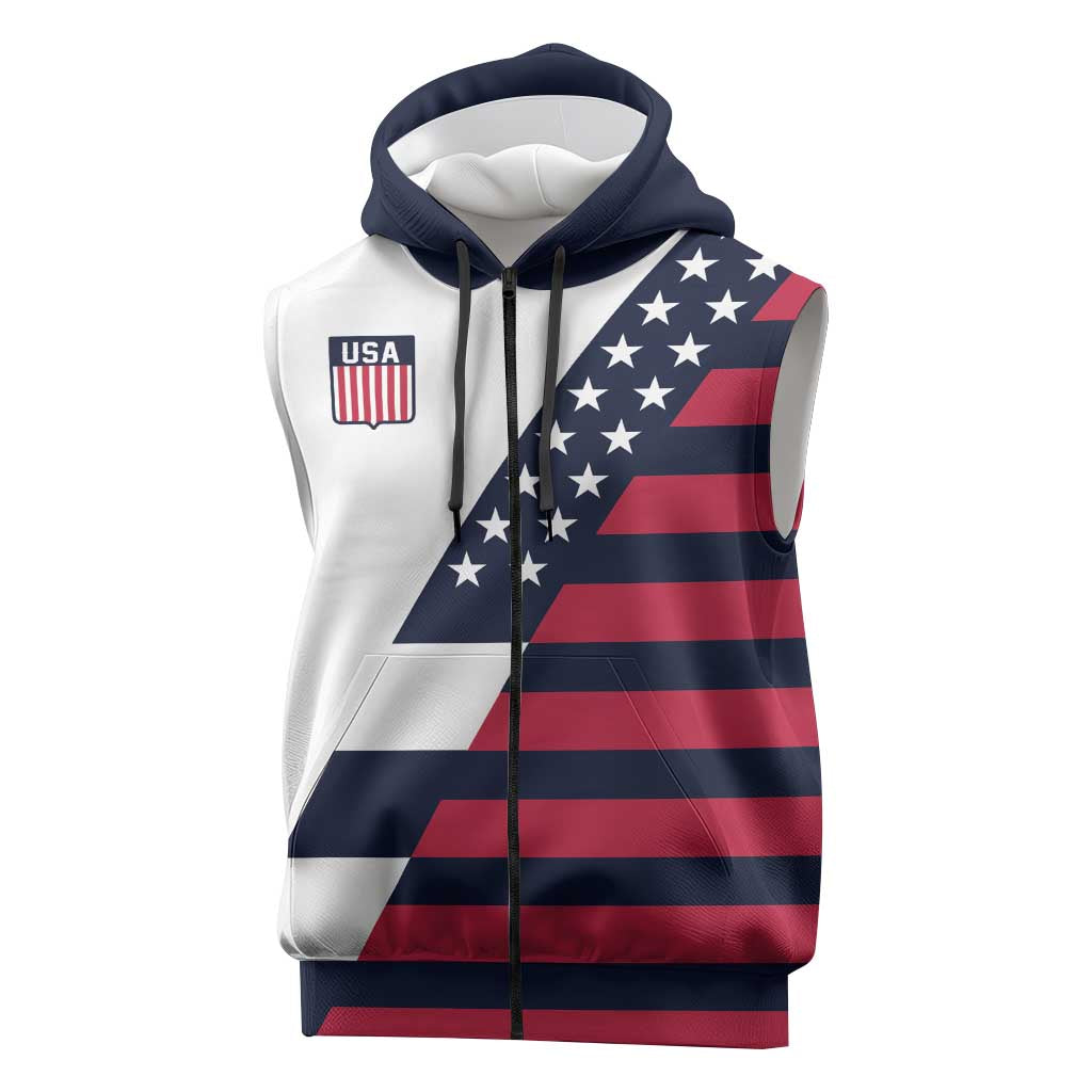 Custom World Soccer United States 2026 Sleeveless Zip Hoodie Simple Stars and Stripes - Wonder Print Shop