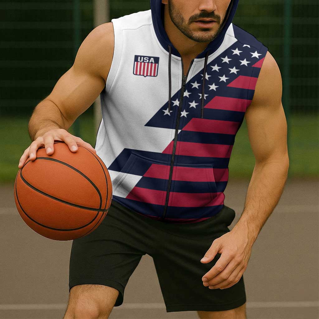 Custom World Soccer United States 2026 Sleeveless Zip Hoodie Simple Stars and Stripes - Wonder Print Shop