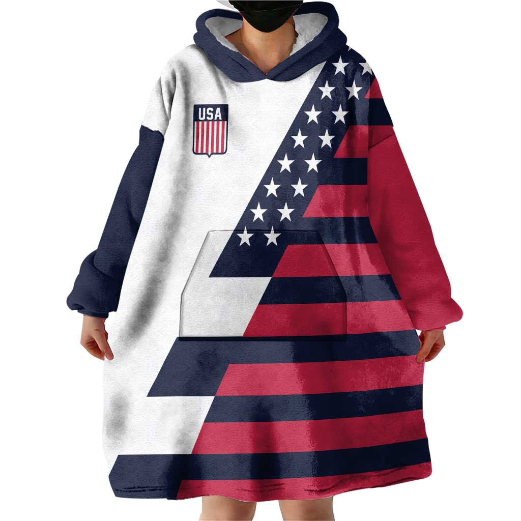 Custom World Soccer United States 2026 Wearable Blanket Hoodie Simple Stars and Stripes - Wonder Print Shop