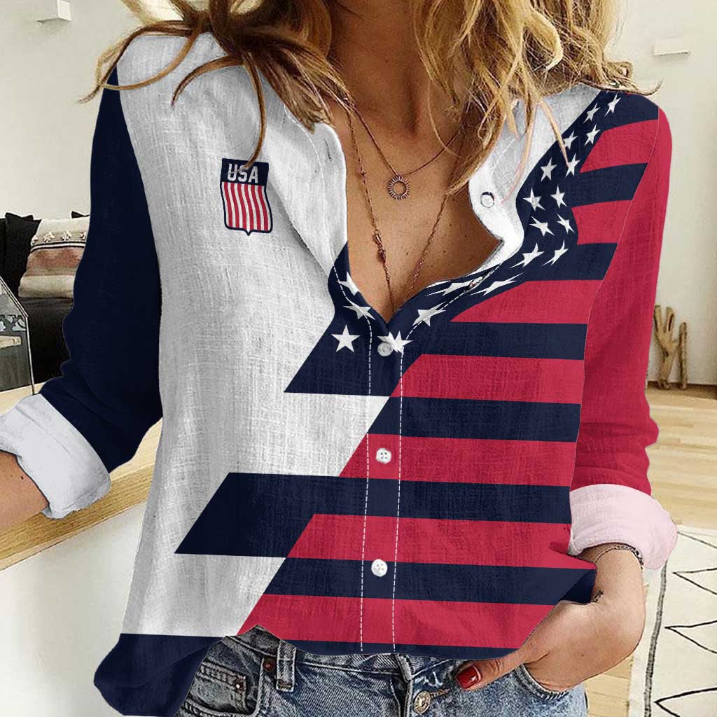 Custom World Soccer United States 2026 Women Casual Shirt Simple Stars and Stripes - Wonder Print Shop