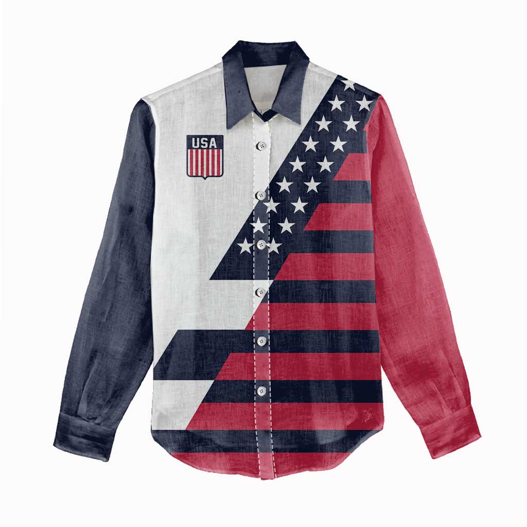 Custom World Soccer United States 2026 Women Casual Shirt Simple Stars and Stripes - Wonder Print Shop