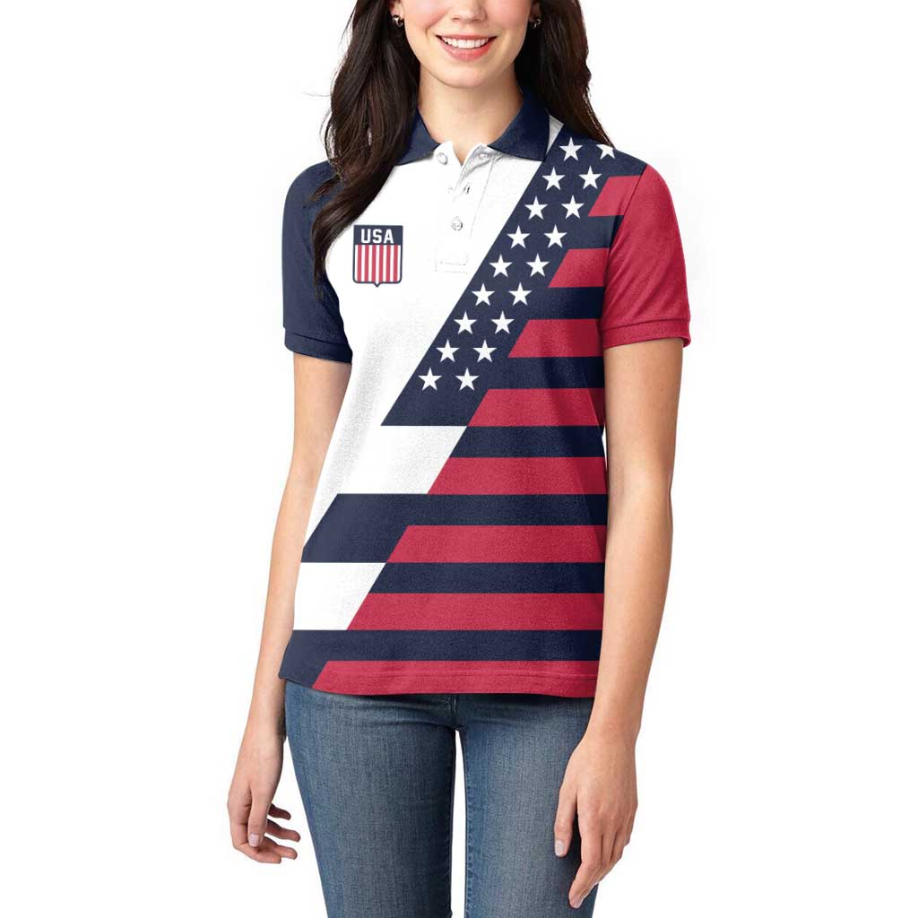 Custom World Soccer United States 2026 Women Polo Shirt Simple Stars and Stripes - Wonder Print Shop