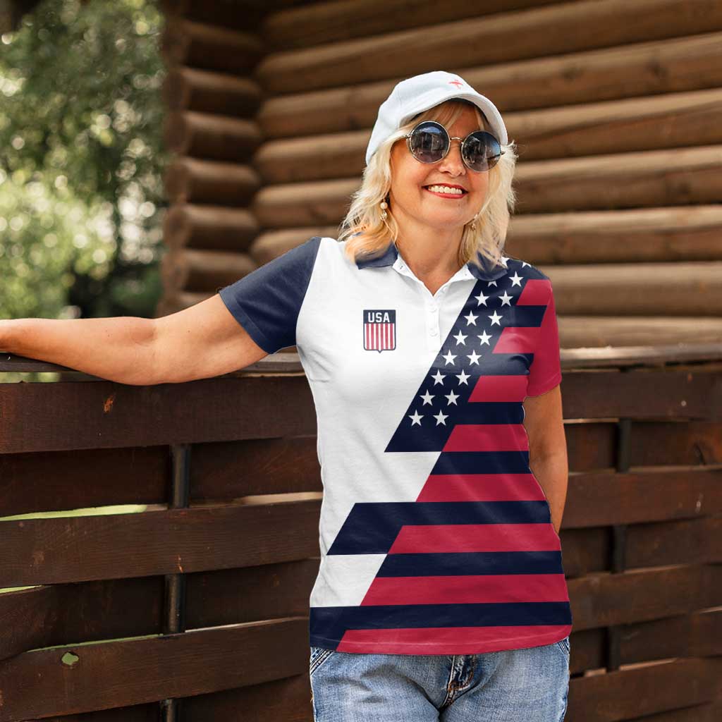 Custom World Soccer United States 2026 Women Polo Shirt Simple Stars and Stripes - Wonder Print Shop