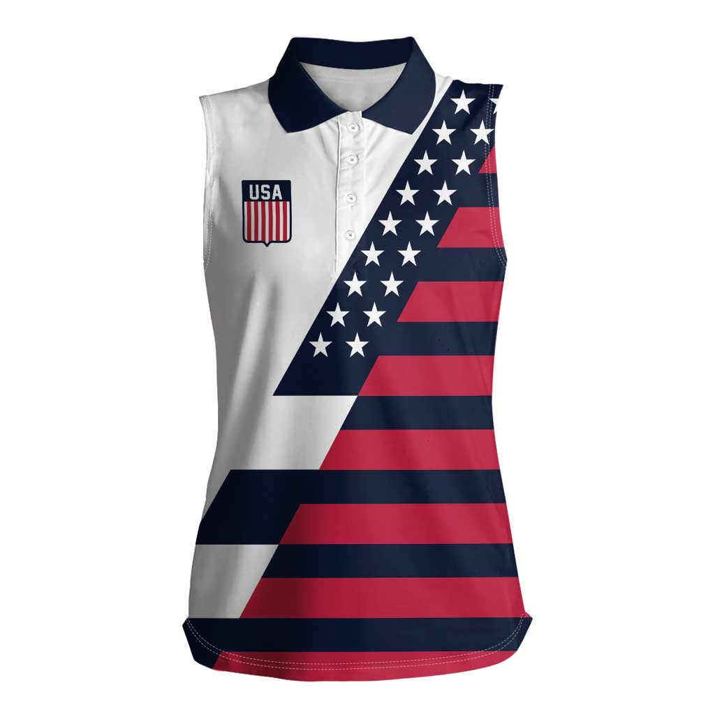 Custom World Soccer United States 2026 Women Sleeveless Polo Shirt Simple Stars and Stripes - Wonder Print Shop