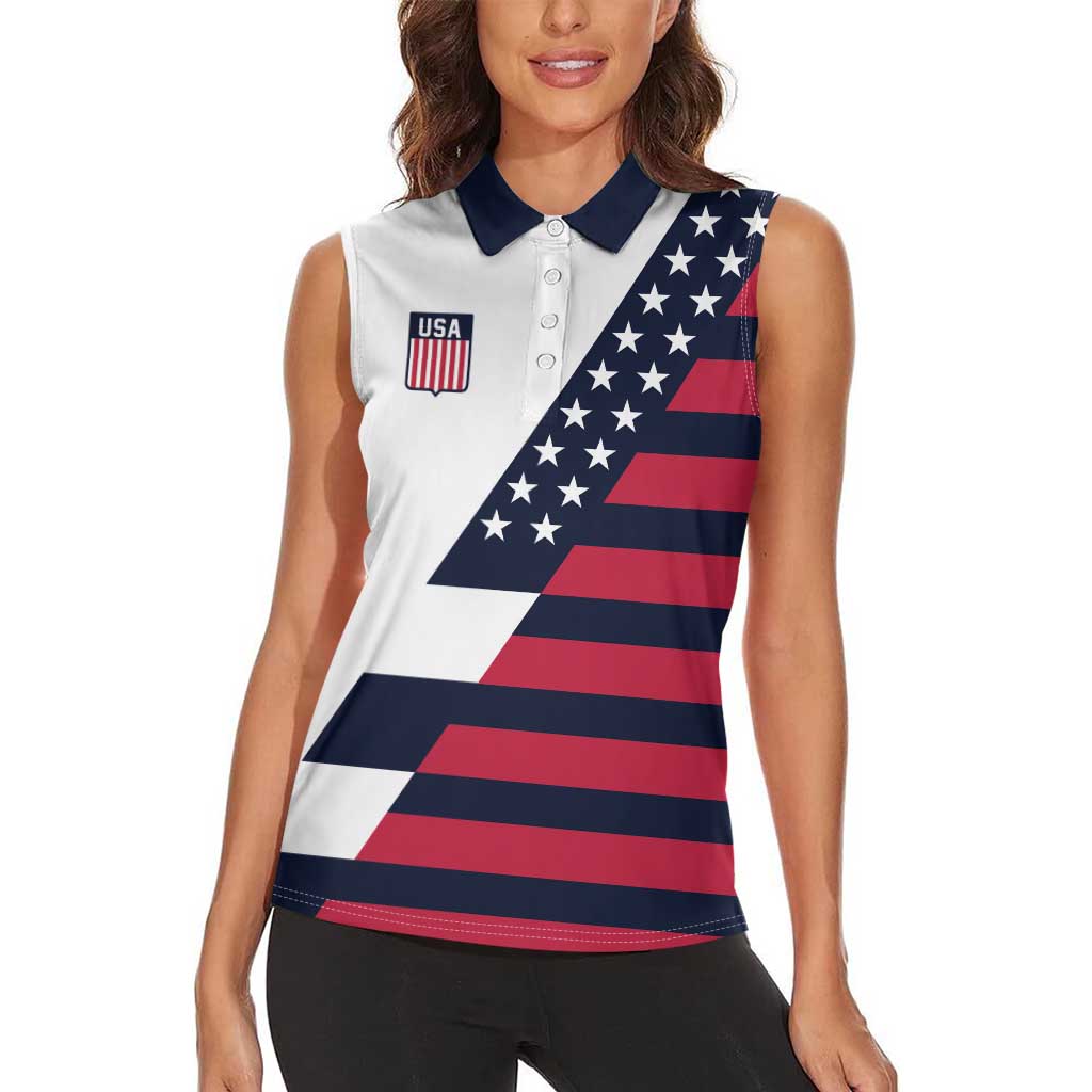 Custom World Soccer United States 2026 Women Sleeveless Polo Shirt Simple Stars and Stripes - Wonder Print Shop