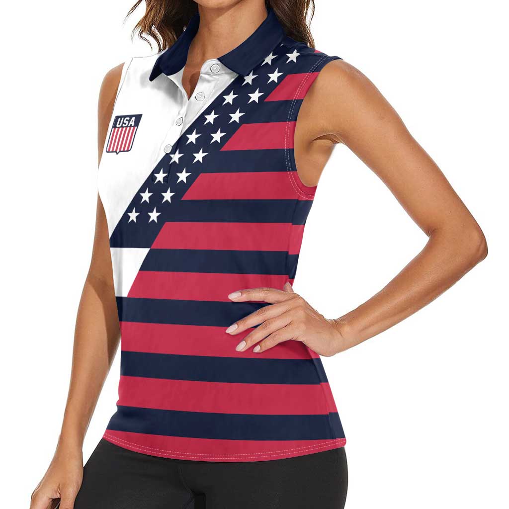 Custom World Soccer United States 2026 Women Sleeveless Polo Shirt Simple Stars and Stripes - Wonder Print Shop