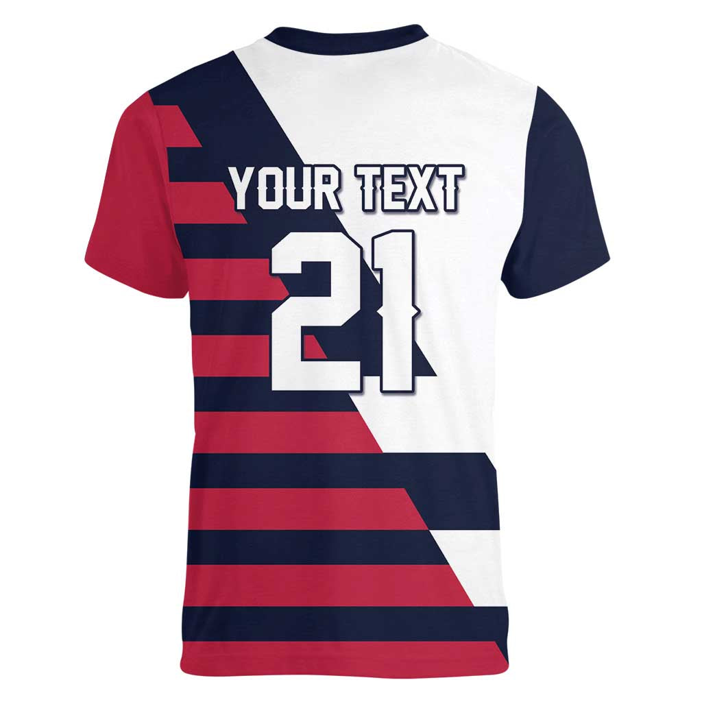 Custom World Soccer United States 2026 Women V-Neck T-Shirt Simple Stars and Stripes - Wonder Print Shop
