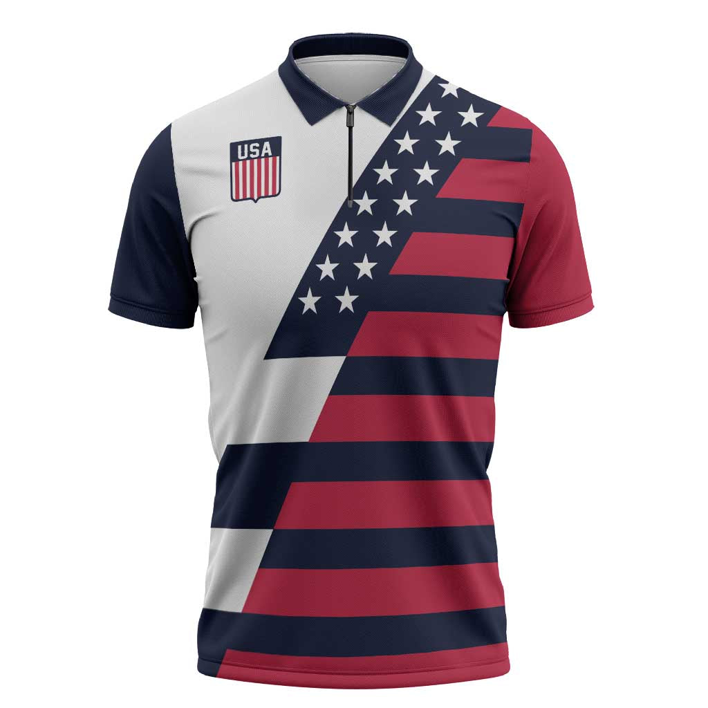 Custom World Soccer United States 2026 Zipper Polo Shirt Simple Stars and Stripes - Wonder Print Shop