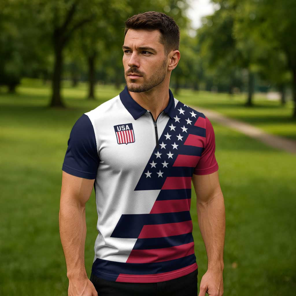 Custom World Soccer United States 2026 Zipper Polo Shirt Simple Stars and Stripes - Wonder Print Shop