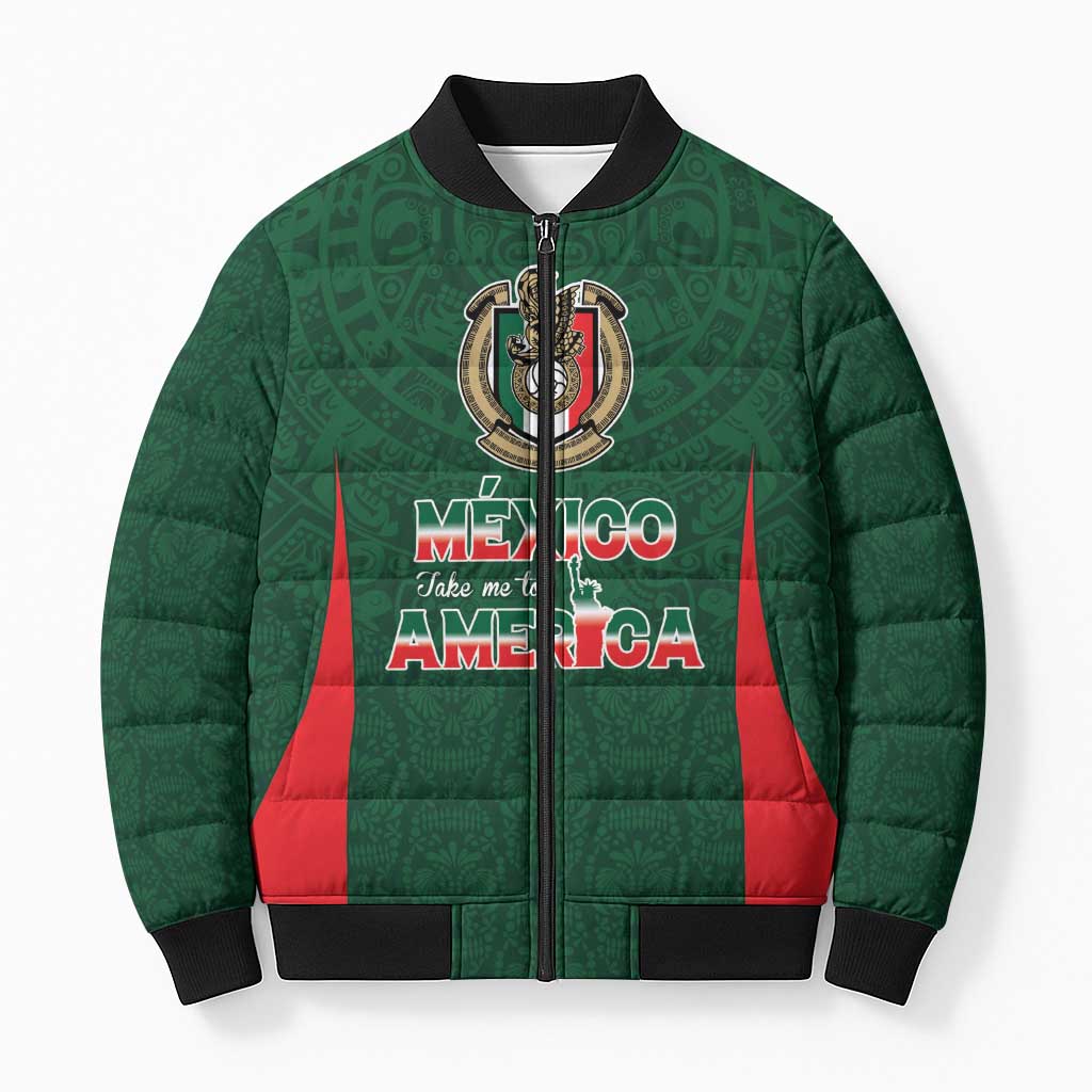 Custom Mexico Football Dream 2026 Bomber Puffer Jacket Aztec Take Me To America