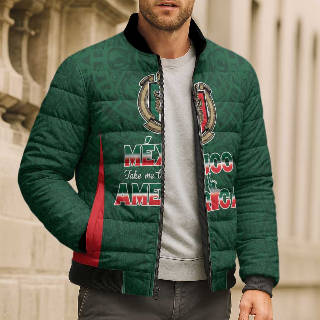 Custom Mexico Football Dream 2026 Bomber Puffer Jacket Aztec Take Me To America