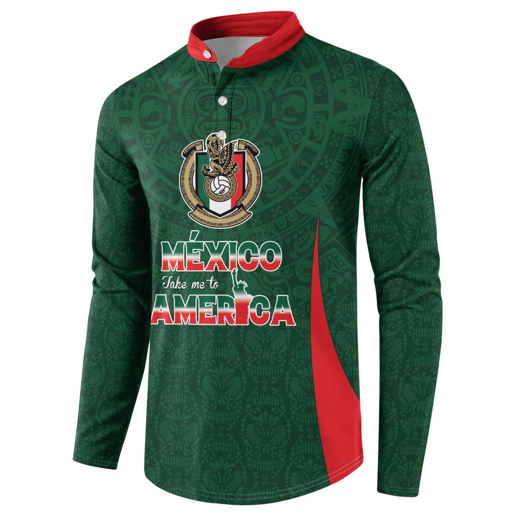 Custom Mexico Football Dream 2026 Button Sweatshirt Aztec Take Me To America