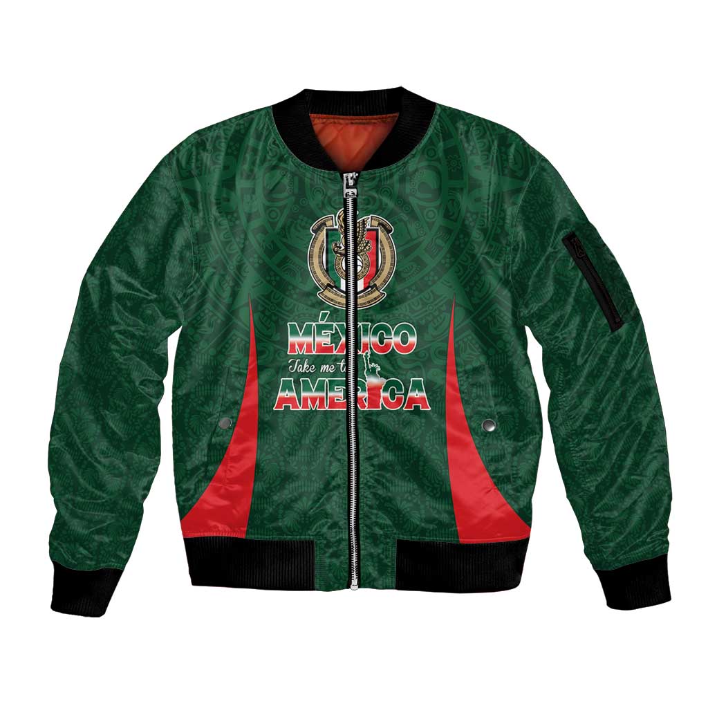 Custom Mexico Football Dream 2026 Sleeve Zip Bomber Jacket Aztec Take Me To America
