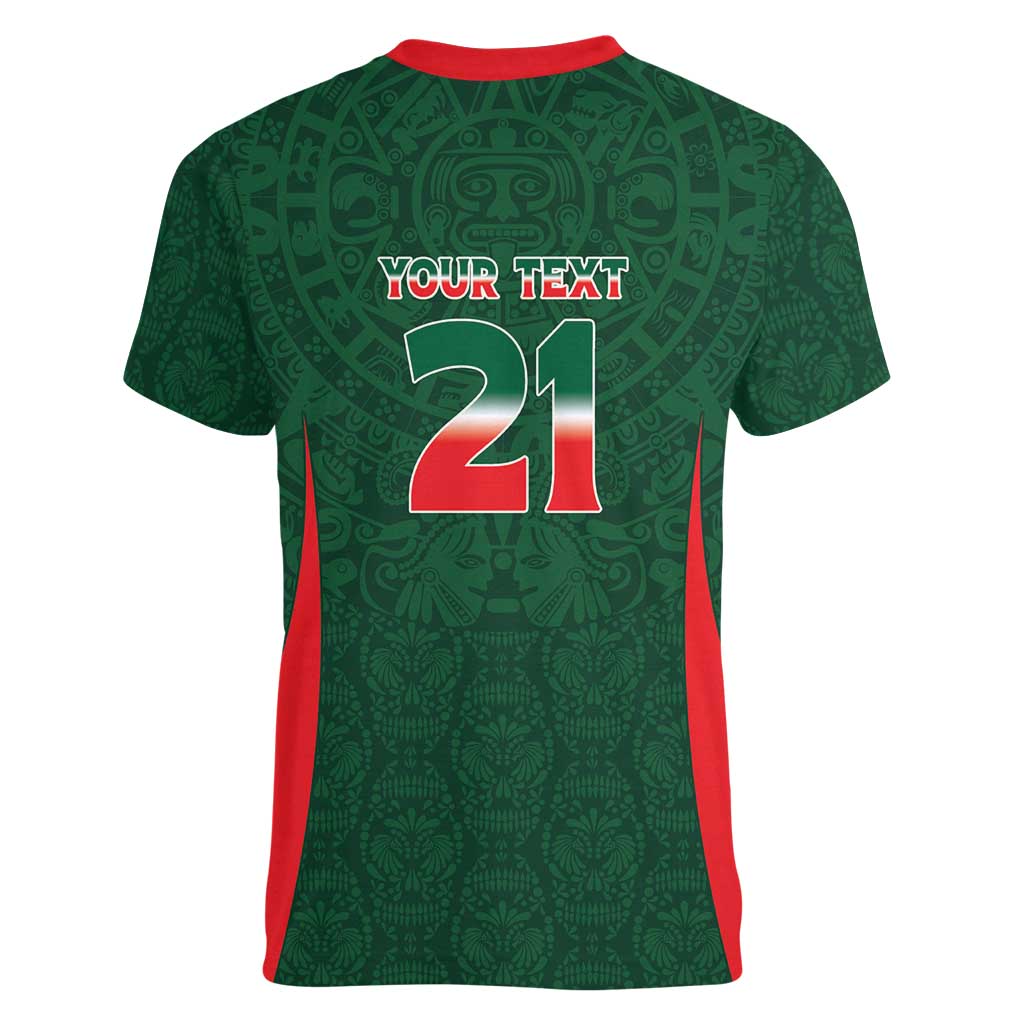 Custom Mexico Football Dream 2026 Women V-Neck T-Shirt Aztec Take Me To America