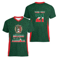 Custom Mexico Football Dream 2026 Women V-Neck T-Shirt Aztec Take Me To America