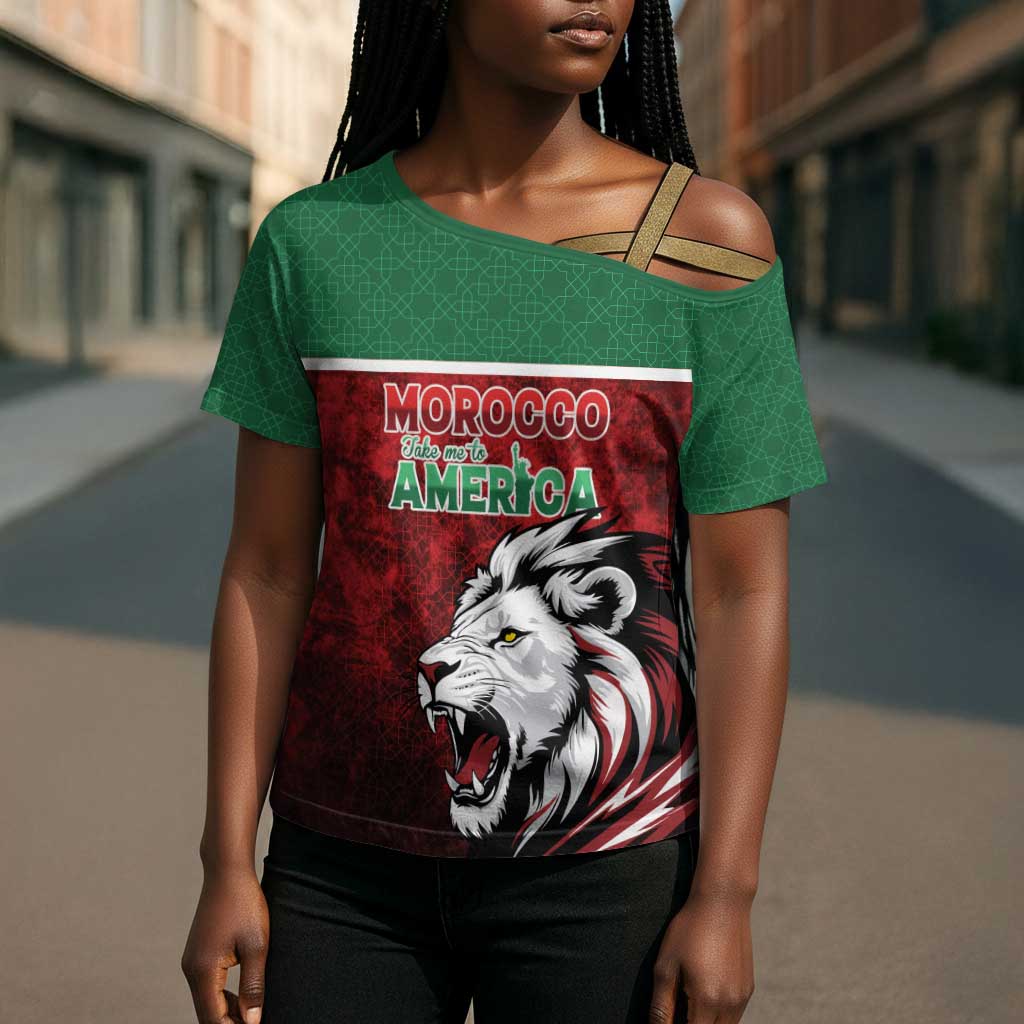 Custom Morocco Football Dream 2026 Cross Shoulder Shirt Atlas Lions Journey To America
