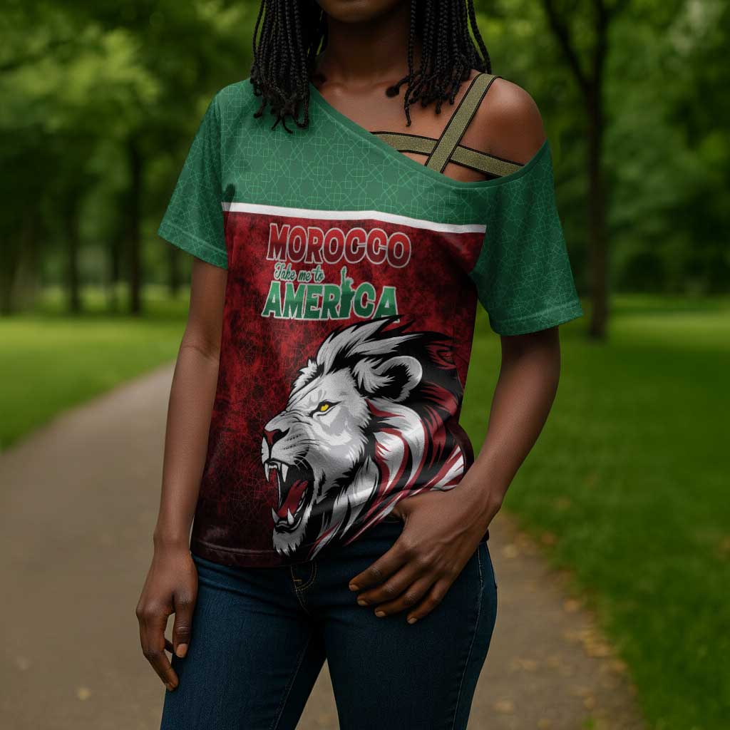Custom Morocco Football Dream 2026 Cross Shoulder Shirt Atlas Lions Journey To America