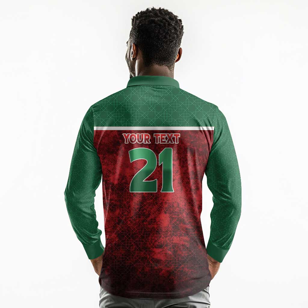 Custom Morocco Football Dream 2026 Long Sleeve Polo Shirt Atlas Lions Journey To America
