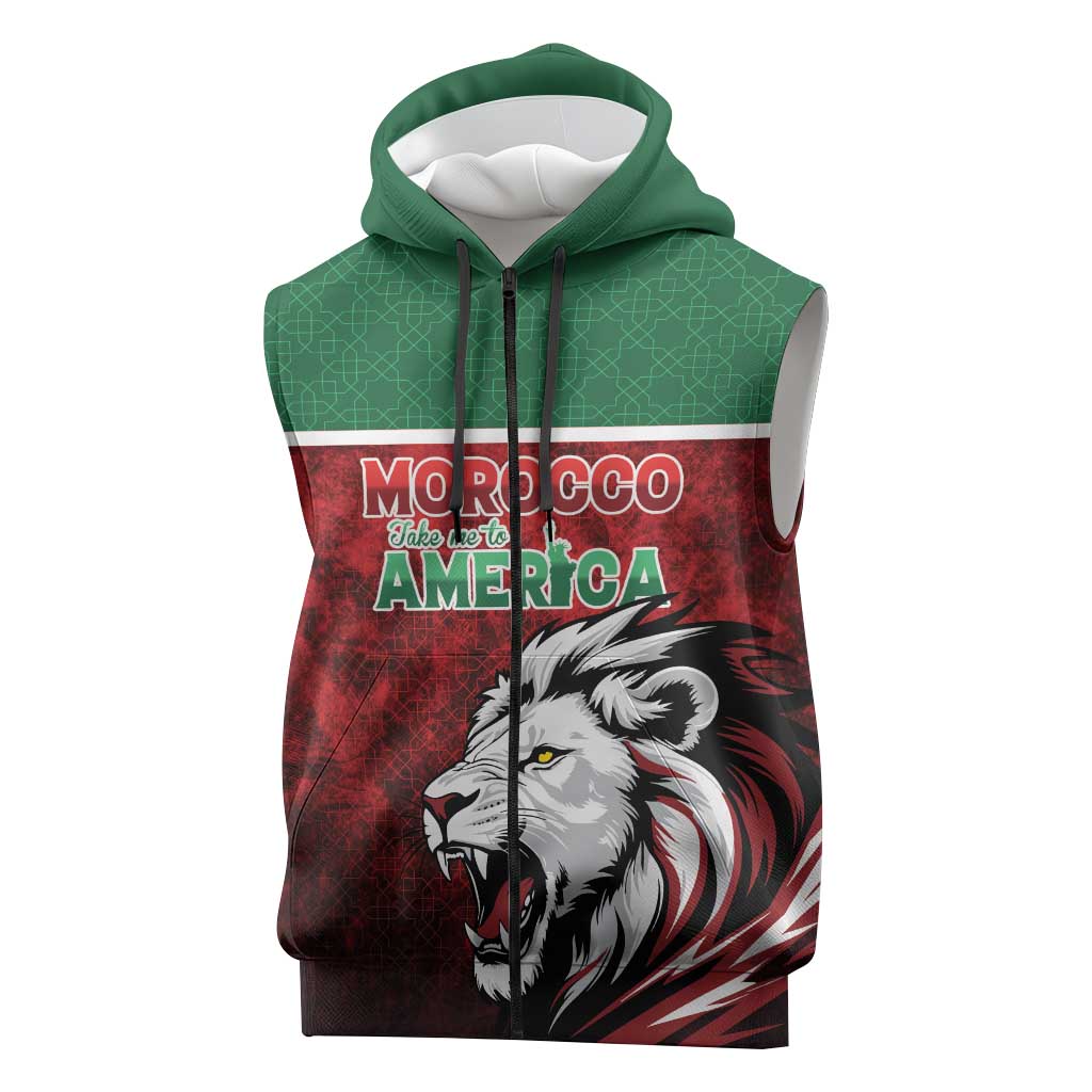 Custom Morocco Football Dream 2026 Sleeveless Zip Hoodie Atlas Lions Journey To America