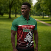 Custom Morocco Football Dream 2026 Zipper Polo Shirt Atlas Lions Journey To America
