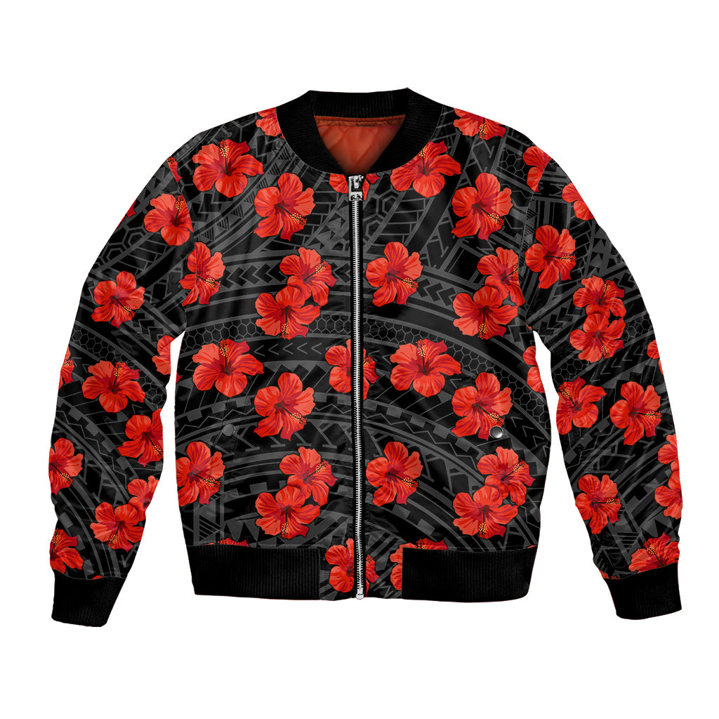 Polynesian Pride Hawaii Style With Hibiscus Bomber Jacket Black LT9 - Wonder Print Shop